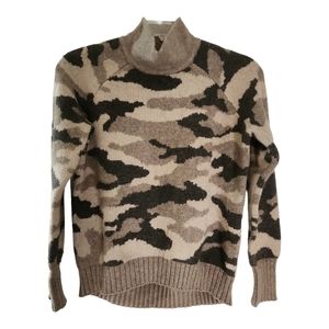 Camo Funnel Neck Sweater Size M Pullover Greige Black Ivory Christian Siriano